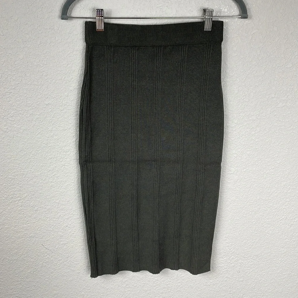 NWT L’Agence Jessica Rib Knit Midi Skirt Pencil Green Gray Juniper Sz XS